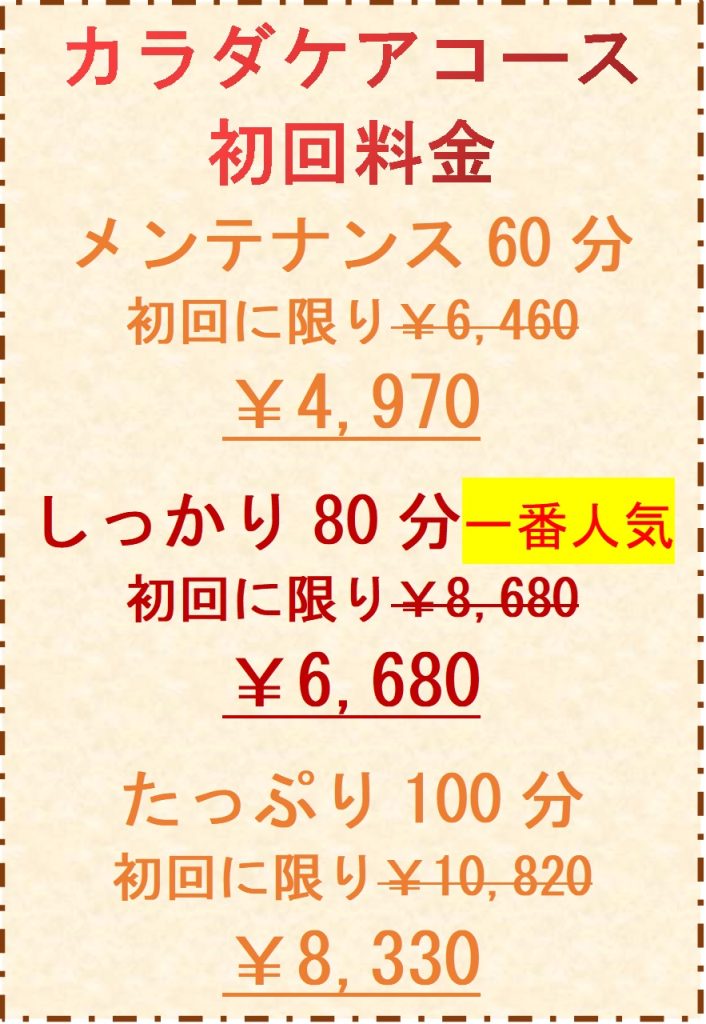 金沢区マッサージ　マッサージ金沢八景　金沢八景マッサージBodyKnowledge金沢八景整体院料金　初回料金